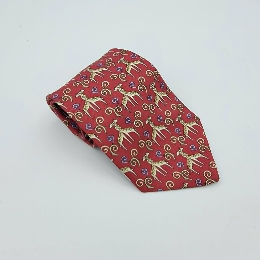 Lord & Taylor Men's Necktie Red Giraffe Pattern Vintage size 57.5 x 4